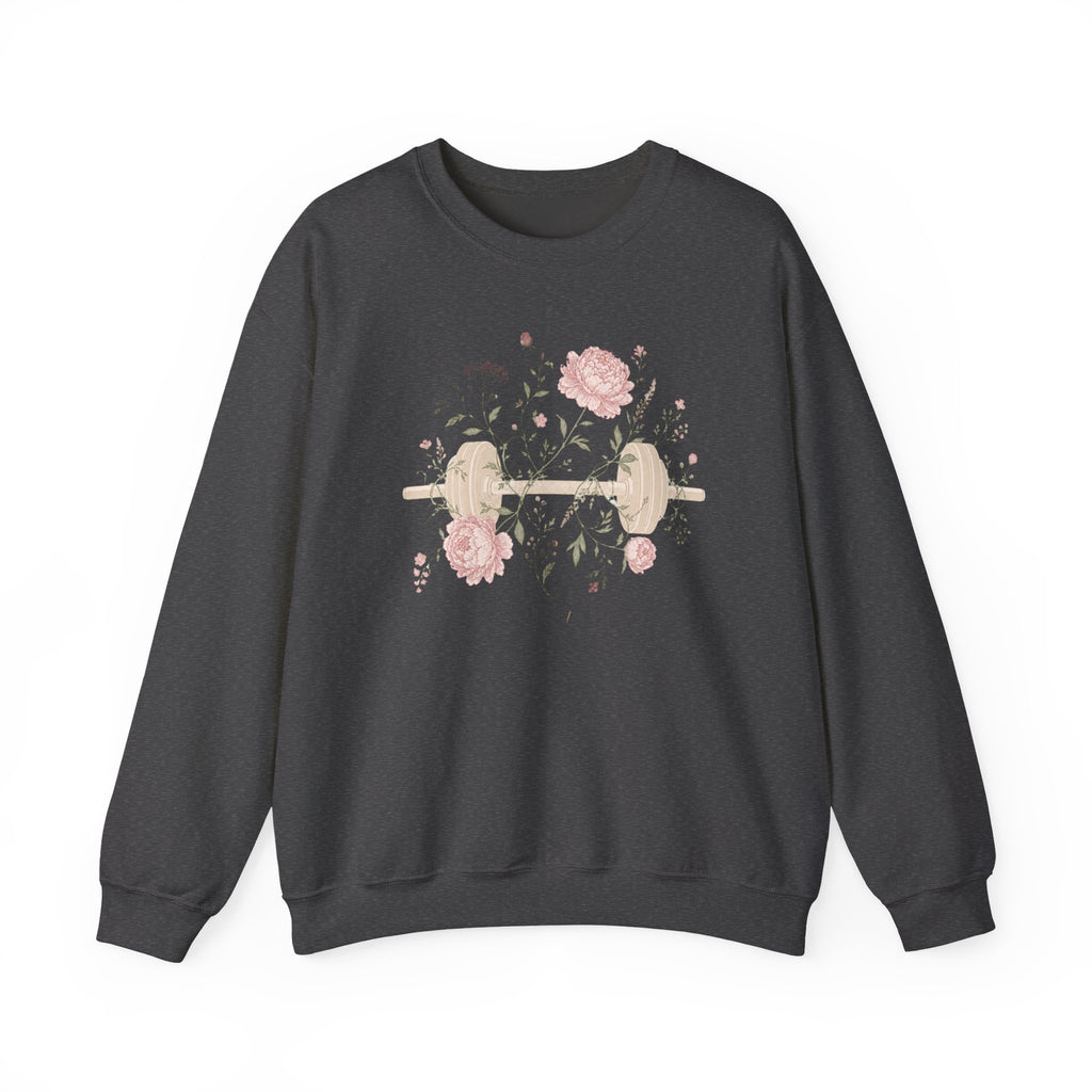 Dumbbell Floral Sweatshirt — Weightlifting Floral Crewneck for Fitness Lovers