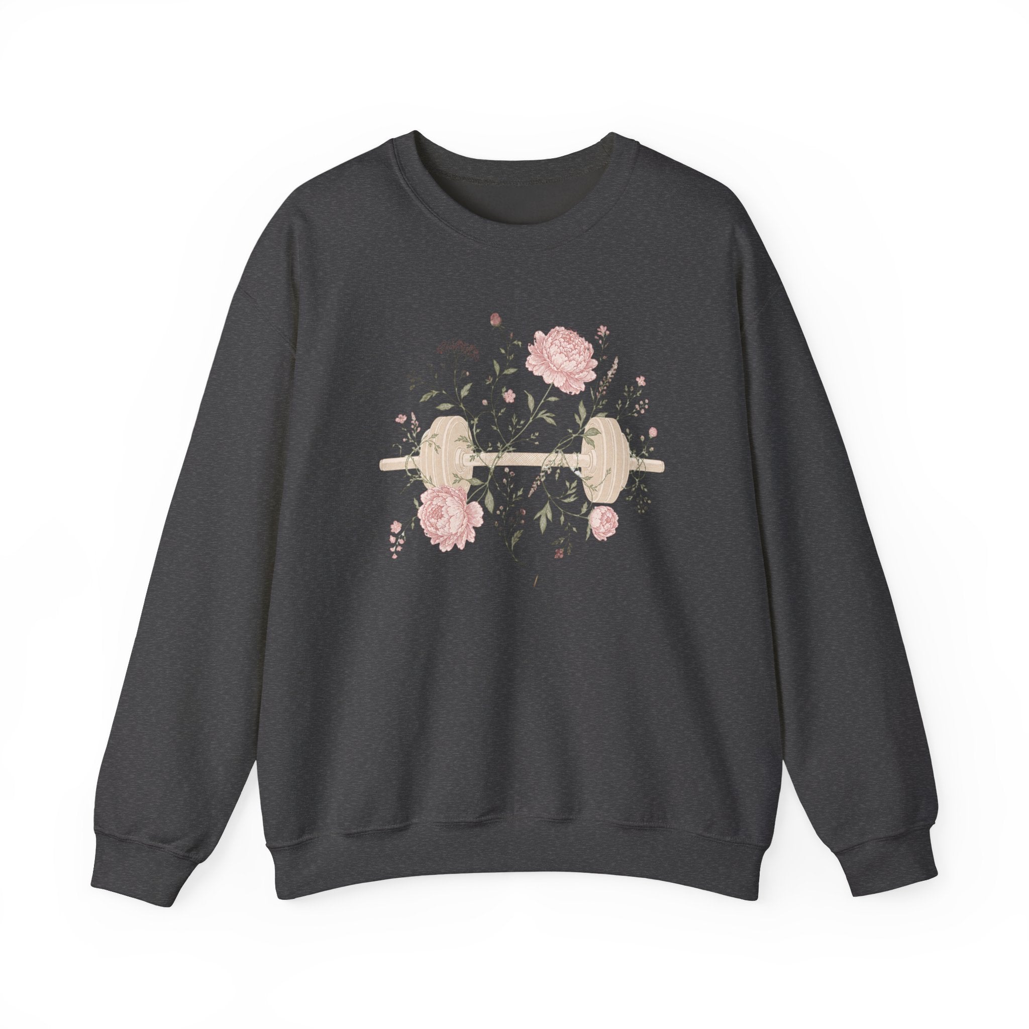 Dumbbell Floral Sweatshirt — Weightlifting Floral Crewneck for Fitness Lovers