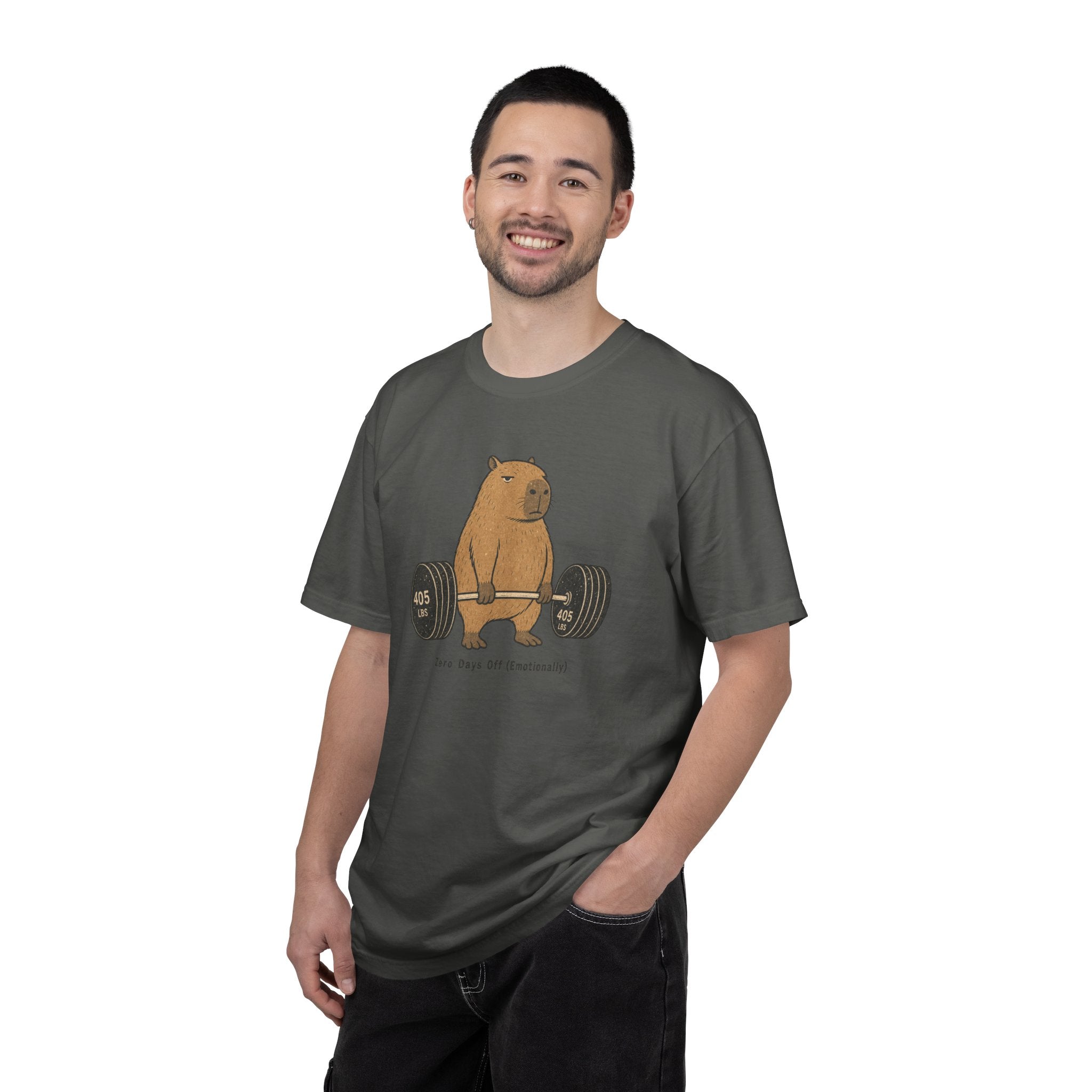 Bear Lifting Barbell T-Shirt — "Zero Days Off (Emotionally)" Gym Humor Tee