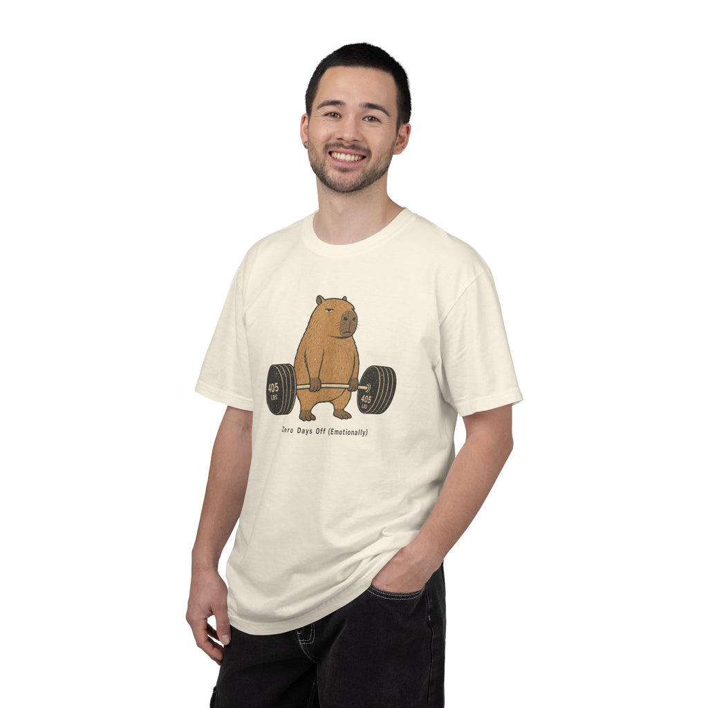 Bear Lifting Barbell T-Shirt — "Zero Days Off (Emotionally)" Gym Humor Tee
