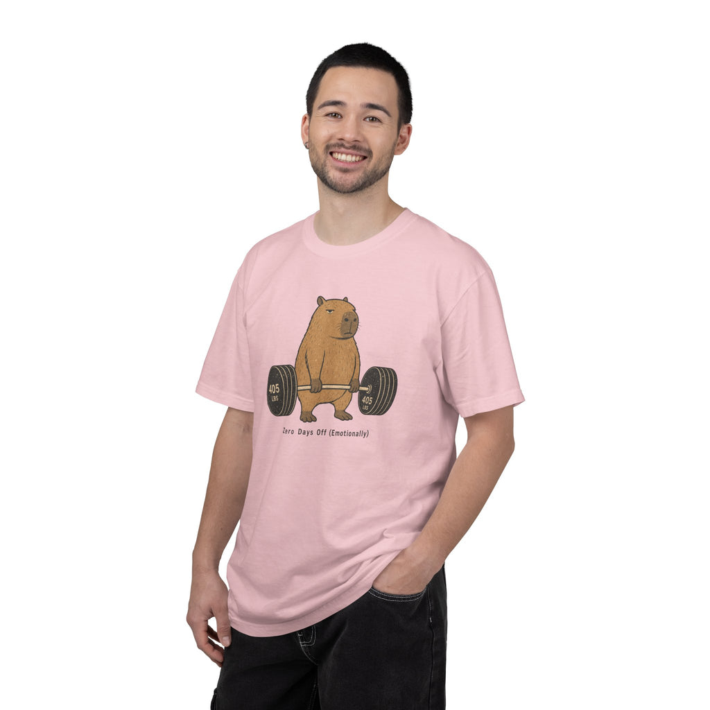Bear Lifting Barbell T-Shirt — "Zero Days Off (Emotionally)" Gym Humor Tee
