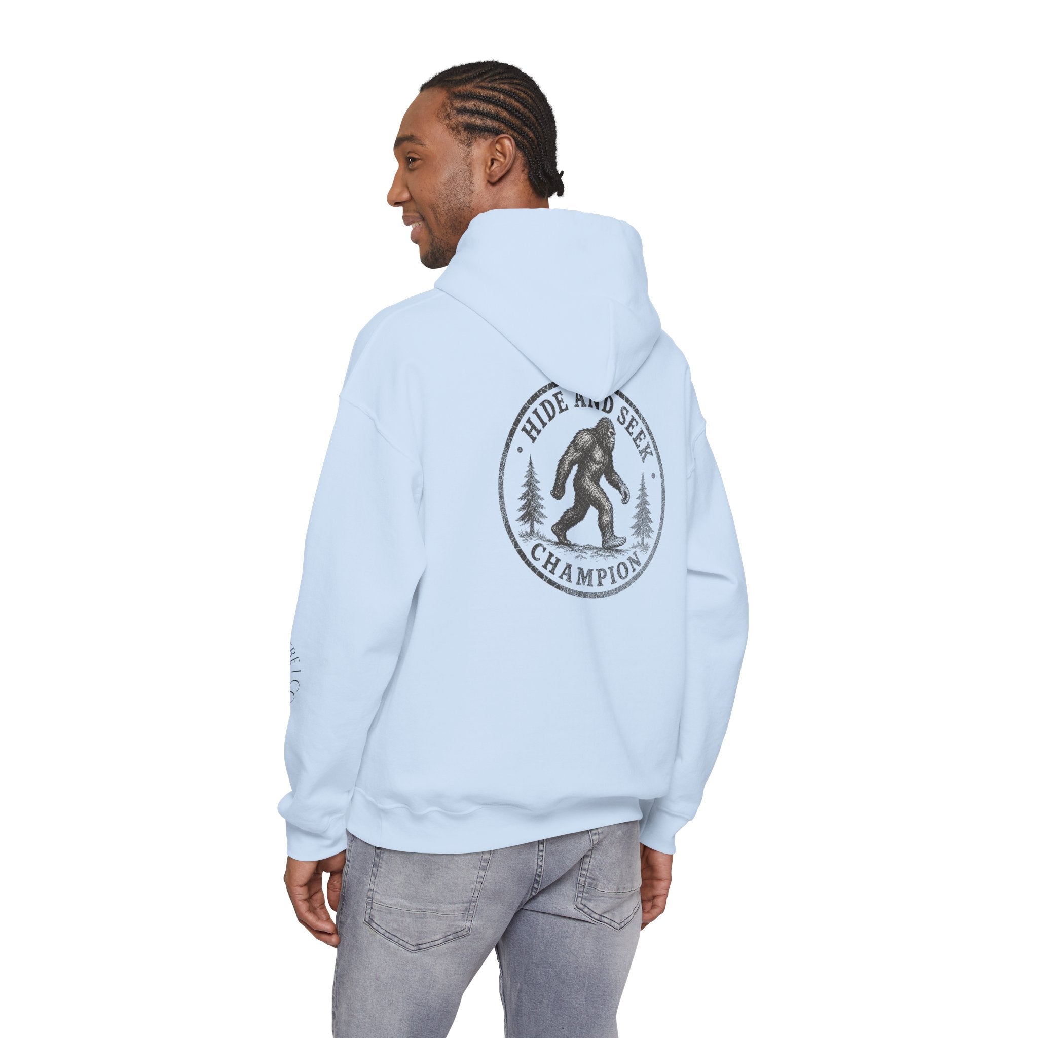Hoodie — "Hide & Seek Champion" Sasquatch Forest Graphic Hooded Sweatshirt