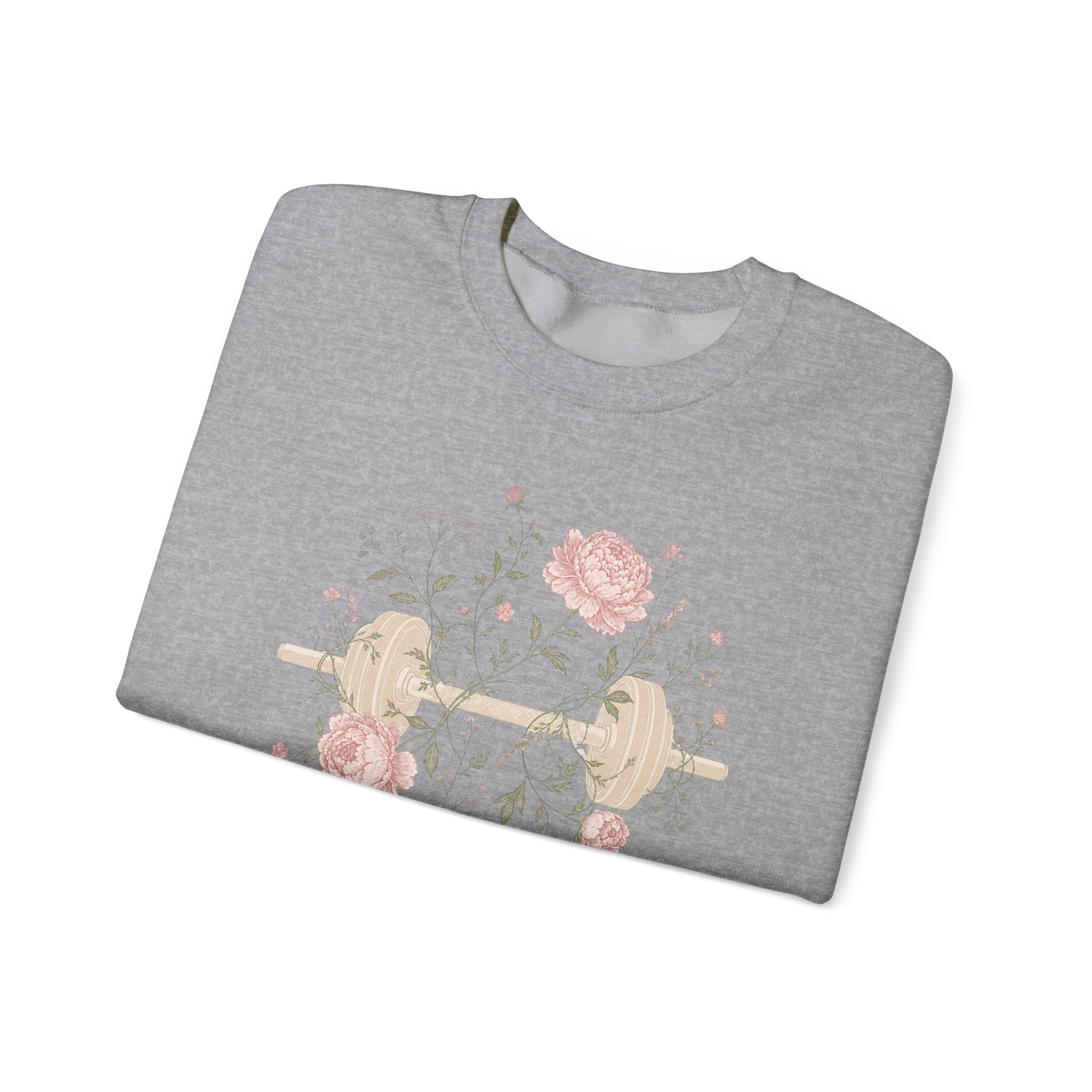 Dumbbell Floral Sweatshirt — Weightlifting Floral Crewneck for Fitness Lovers