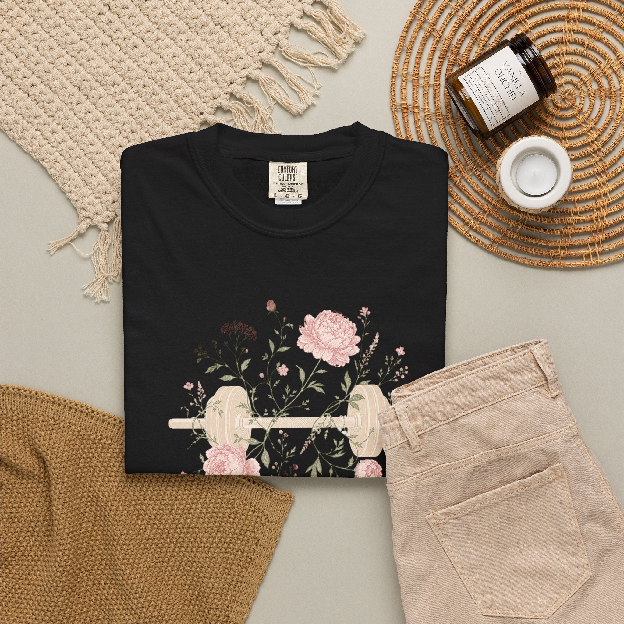 Floral Dumbbell T-Shirt — 'Lift & Bloom' Vintage Fitness Tee
