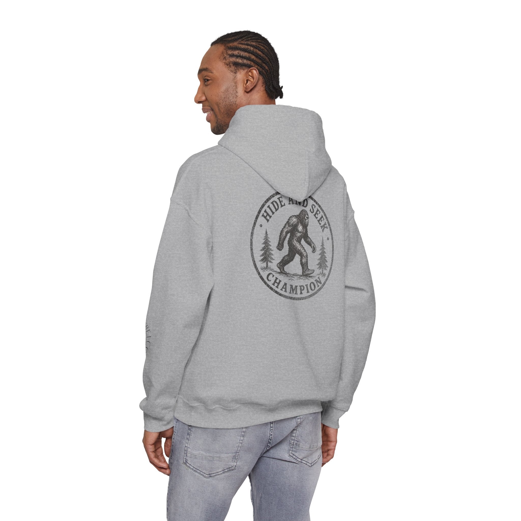 Hoodie — "Hide & Seek Champion" Sasquatch Forest Graphic Hooded Sweatshirt