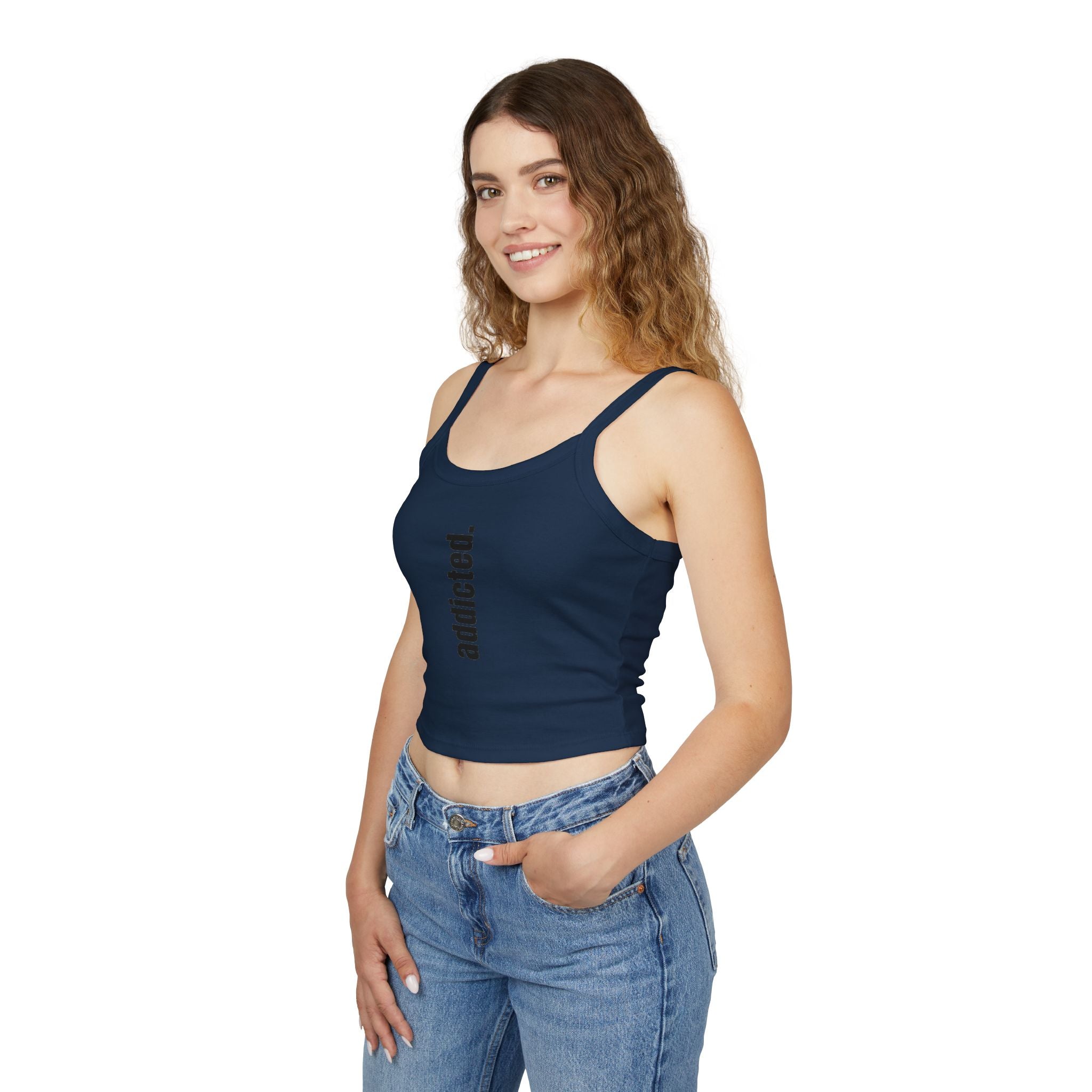 Addicted Vertical Graphic Spaghetti Strap Crop Tank