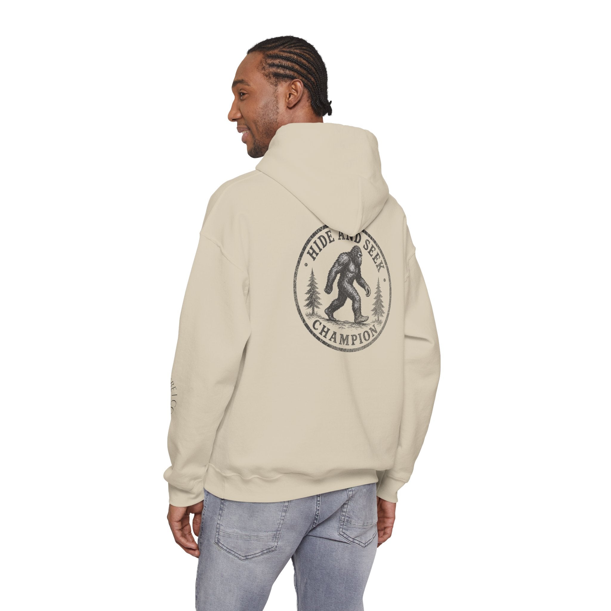 Hoodie — "Hide & Seek Champion" Sasquatch Forest Graphic Hooded Sweatshirt