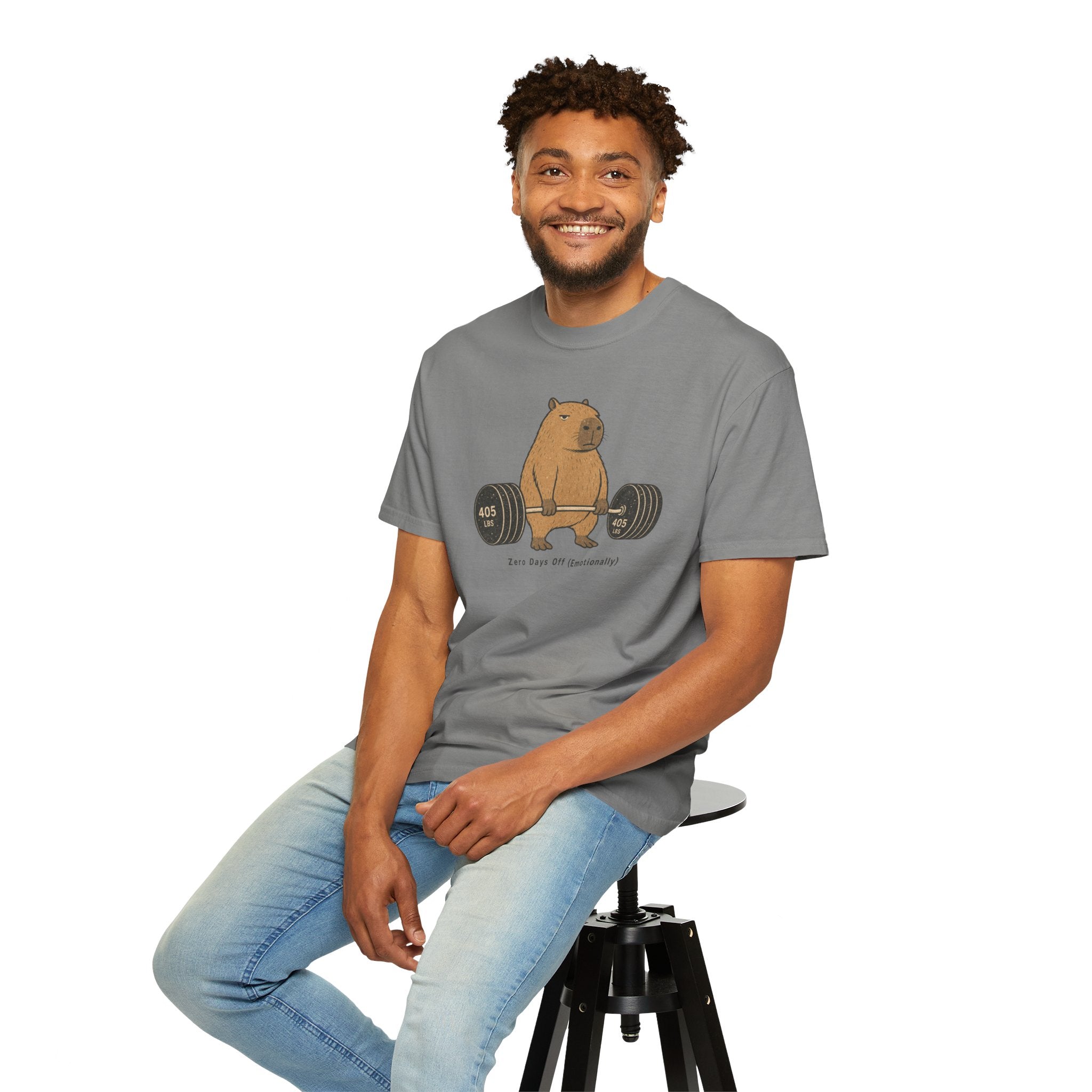 Bear Lifting Barbell T-Shirt — "Zero Days Off (Emotionally)" Gym Humor Tee