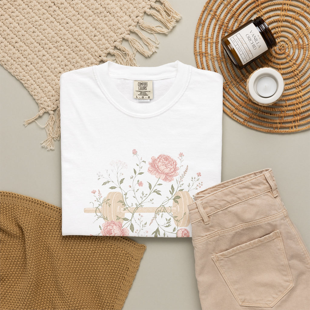 Floral Dumbbell T-Shirt — 'Lift & Bloom' Vintage Fitness Tee