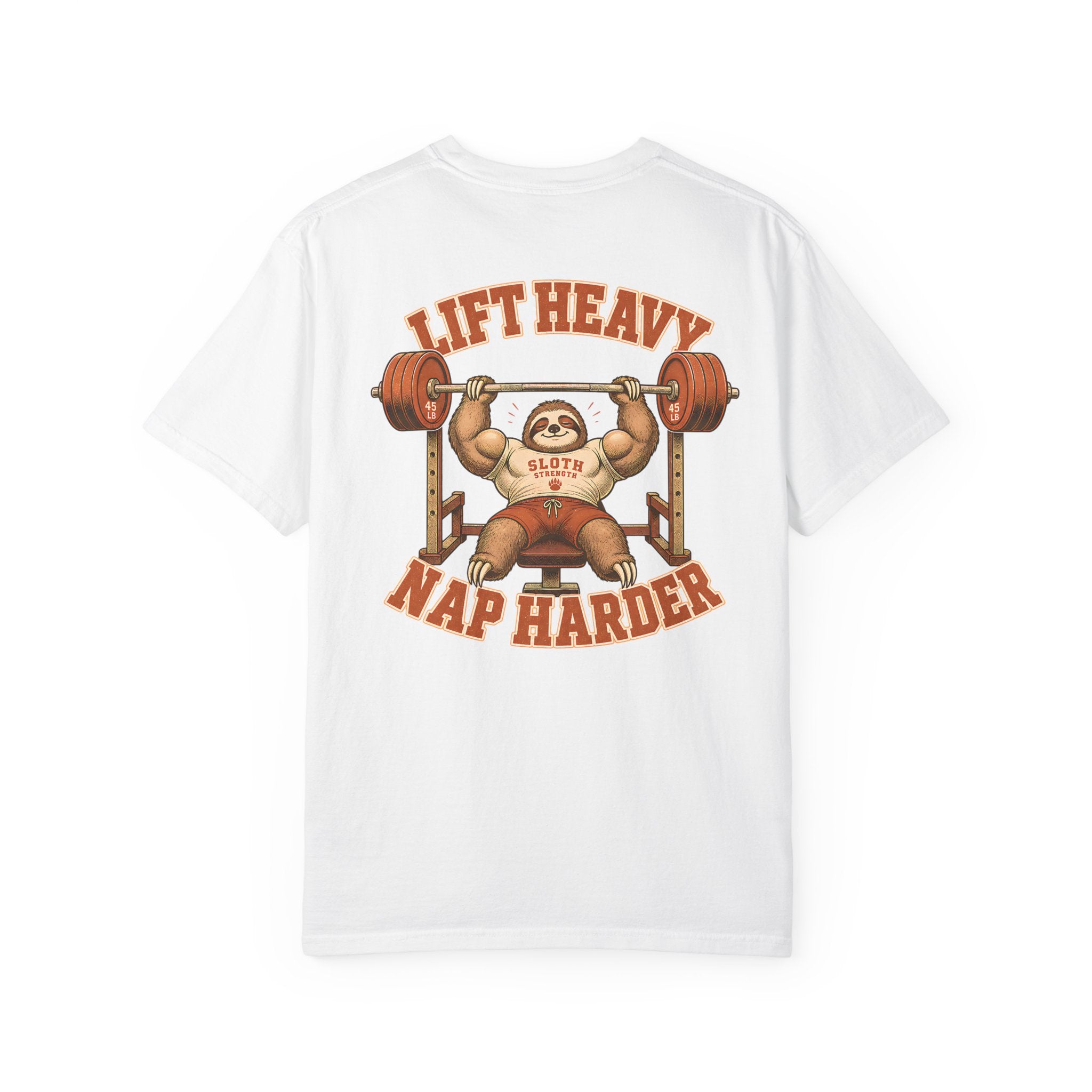Sloth Weightlifting T-Shirt — "Lift Heavy Nap Harder" Funny Gym Tee