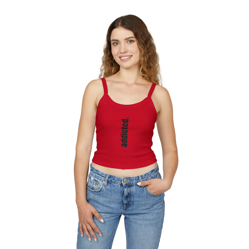 Addicted Vertical Graphic Spaghetti Strap Crop Tank