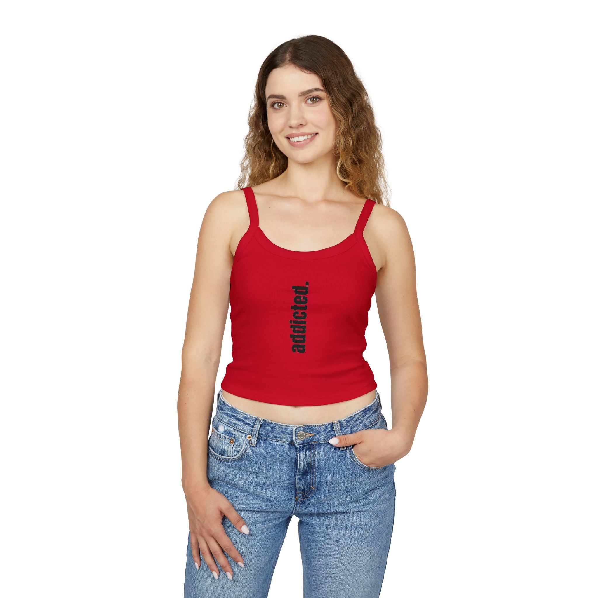 Addicted Vertical Graphic Spaghetti Strap Crop Tank