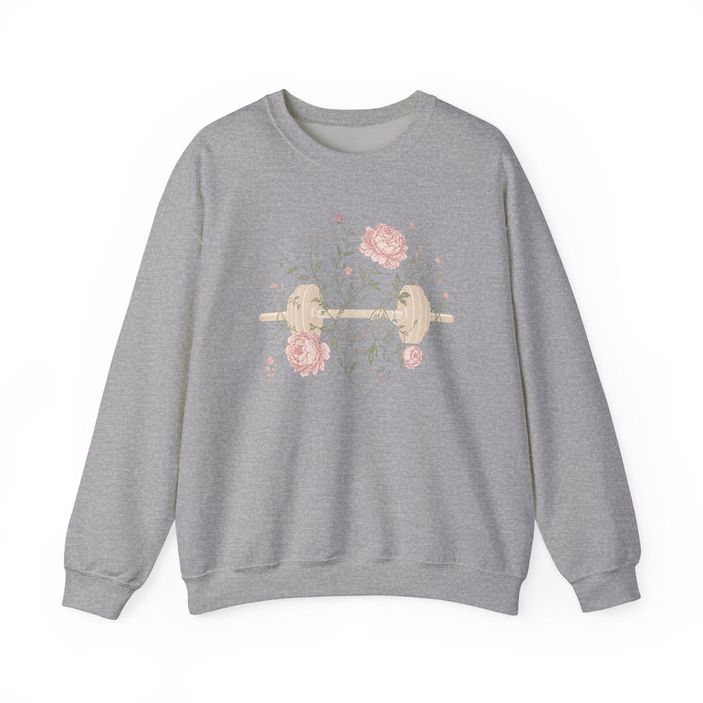 Dumbbell Floral Sweatshirt — Weightlifting Floral Crewneck for Fitness Lovers