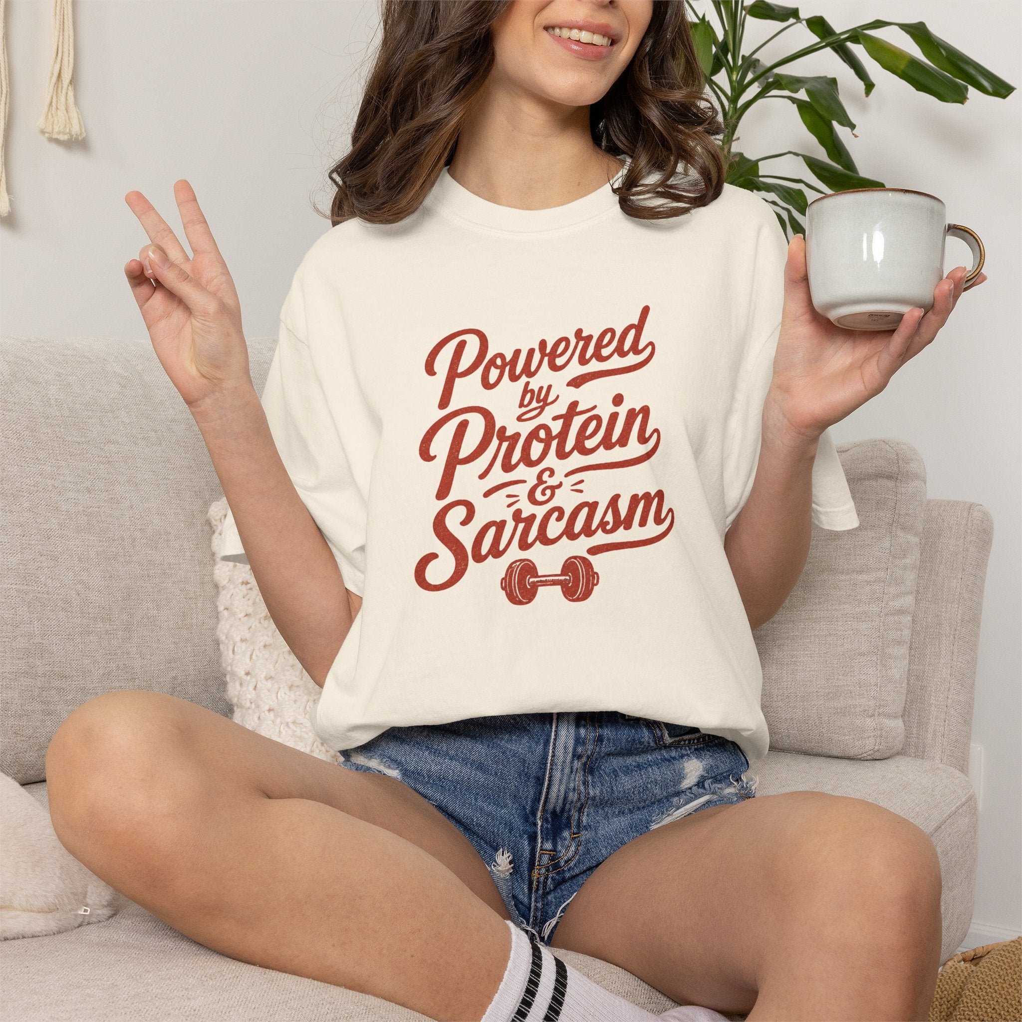 Protein & Sarcasm T-Shirt — 'Powered by Protein & Sarcasm' Graphic Tee