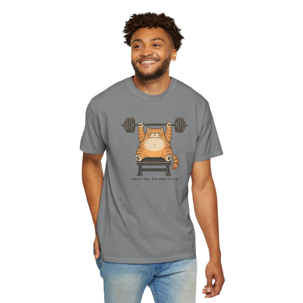 Cat Weightlifter T-Shirt — "Beach Day, But Make It Leg Day" Funny Gym Tee