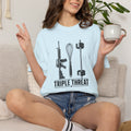 Triple Threat T-Shirt — Funny Chef, Weightlifting & Firearm Graphic Tee