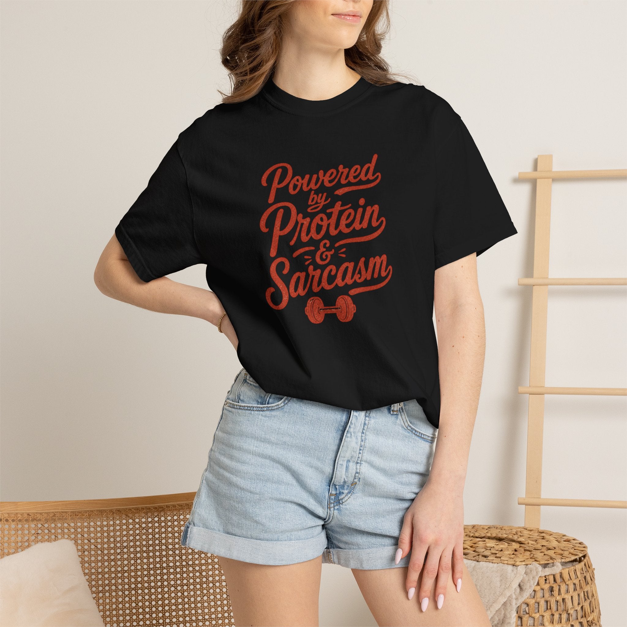 Protein & Sarcasm T-Shirt — 'Powered by Protein & Sarcasm' Graphic Tee