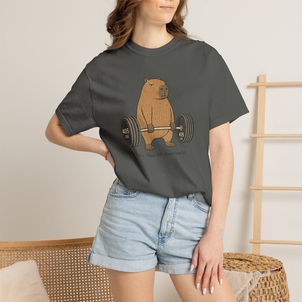 Bear Lifting Barbell T-Shirt — "Zero Days Off (Emotionally)" Gym Humor Tee