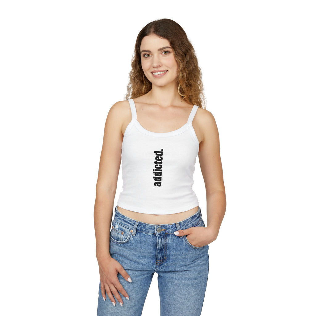 Addicted Vertical Graphic Spaghetti Strap Crop Tank