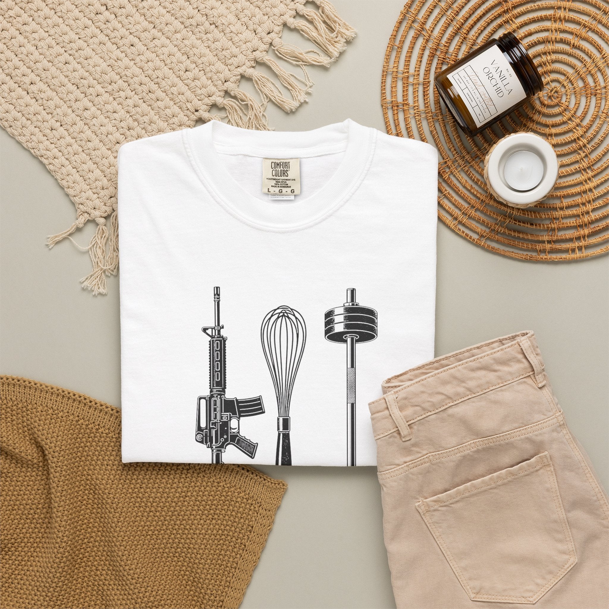 Triple Threat T-Shirt — Funny Chef, Weightlifting & Firearm Graphic Tee