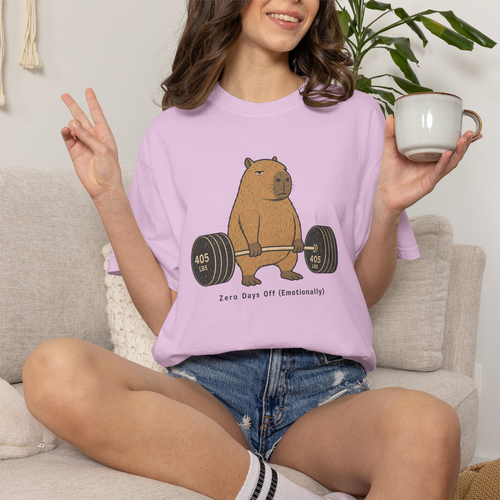 Bear Lifting Barbell T-Shirt — "Zero Days Off (Emotionally)" Gym Humor Tee