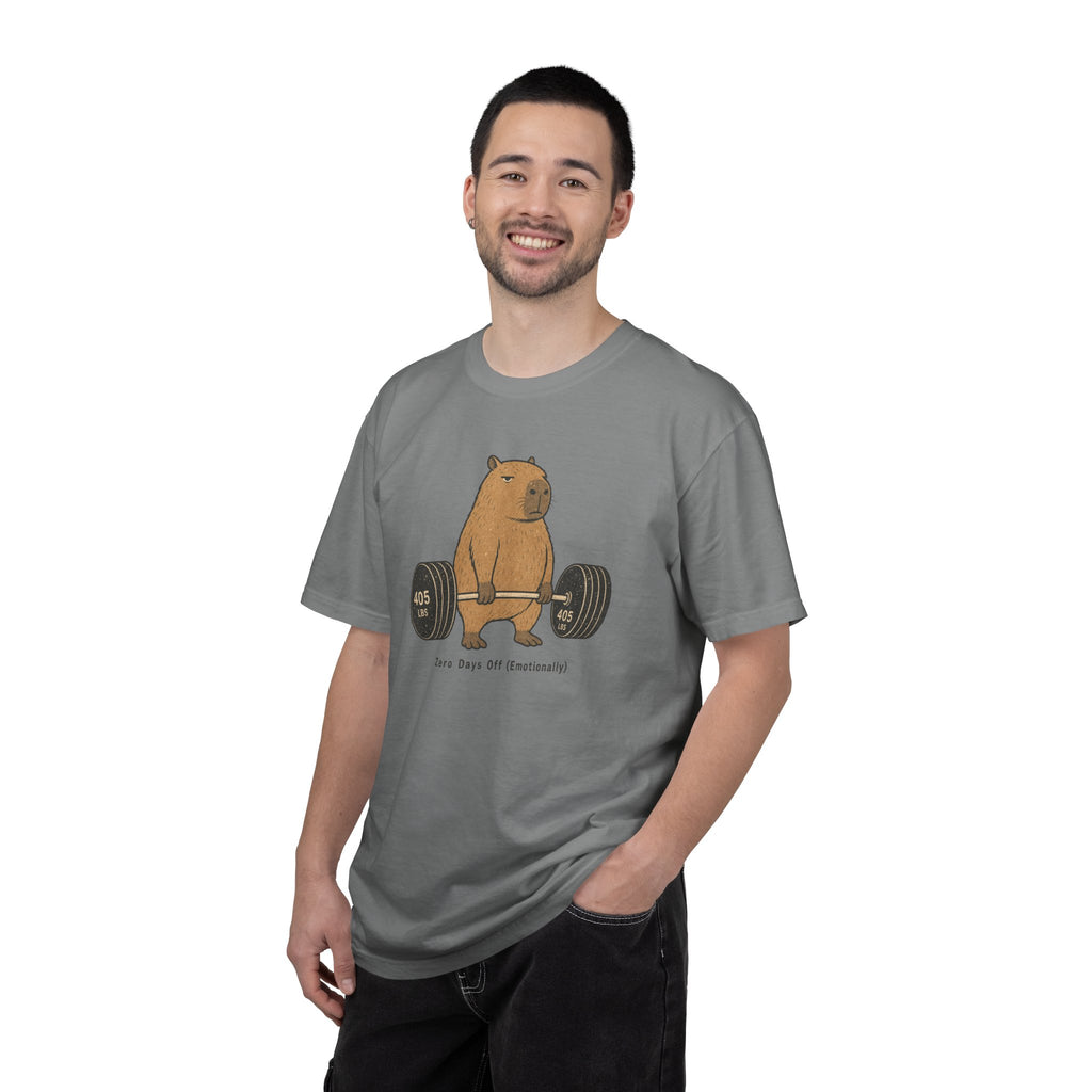 Bear Lifting Barbell T-Shirt — "Zero Days Off (Emotionally)" Gym Humor Tee