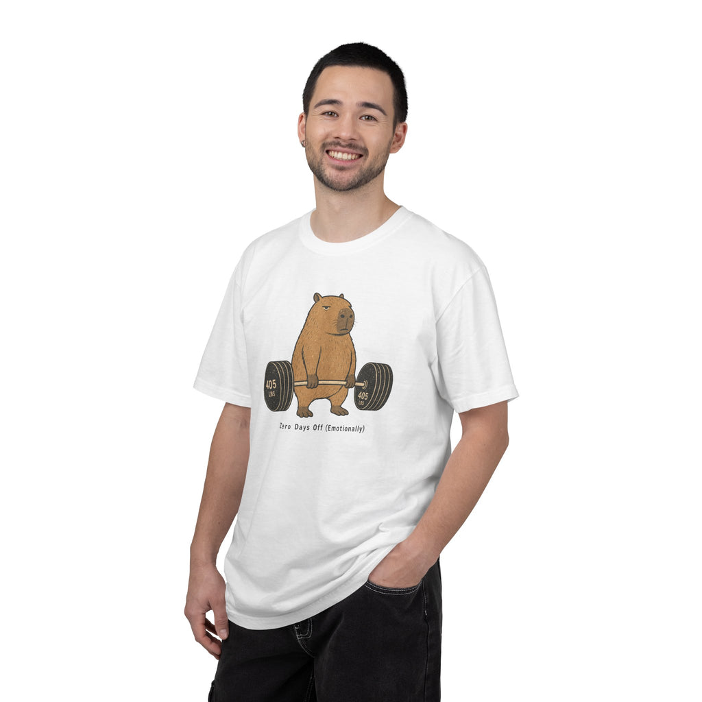 Bear Lifting Barbell T-Shirt — "Zero Days Off (Emotionally)" Gym Humor Tee