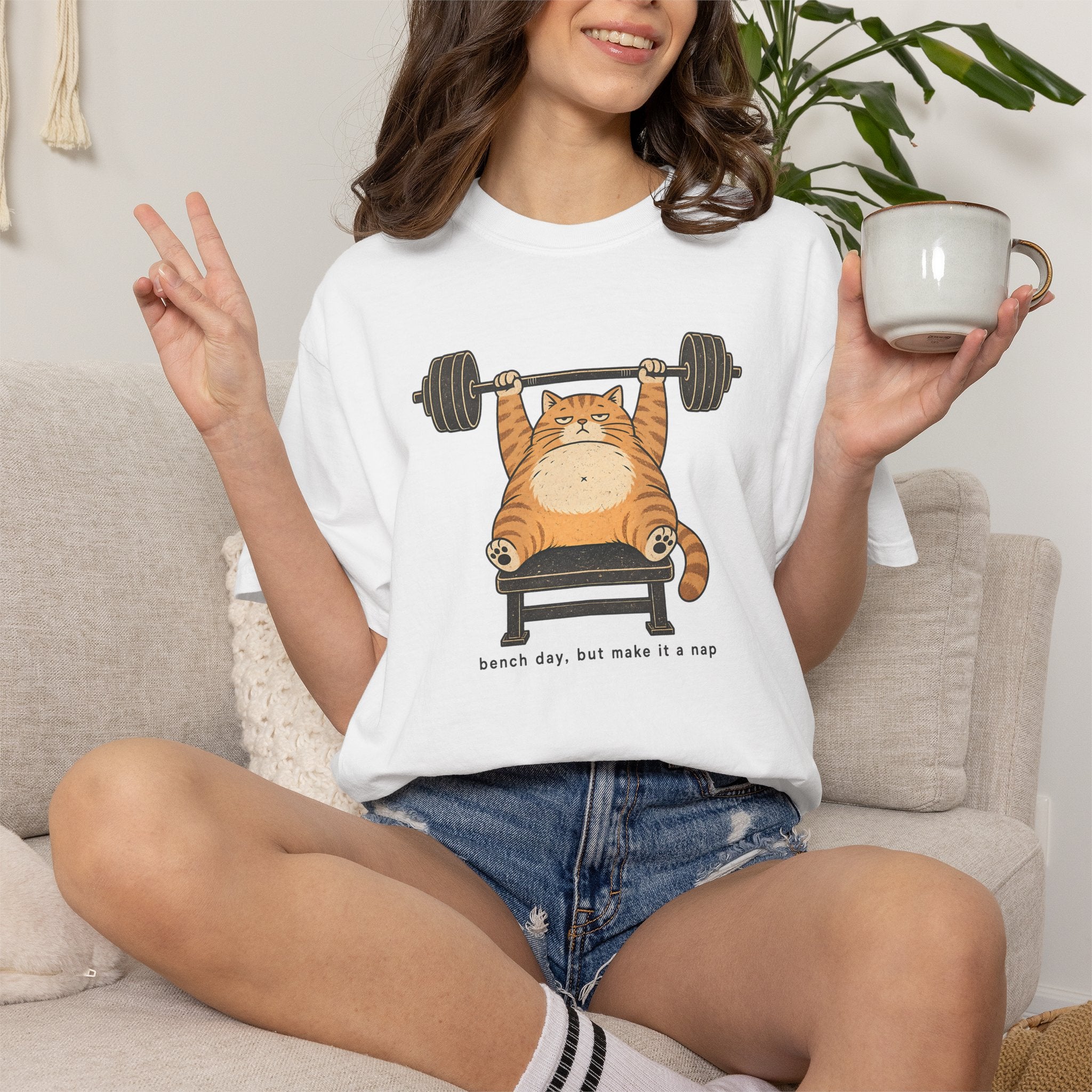 Cat Weightlifter T-Shirt — "Beach Day, But Make It Leg Day" Funny Gym Tee