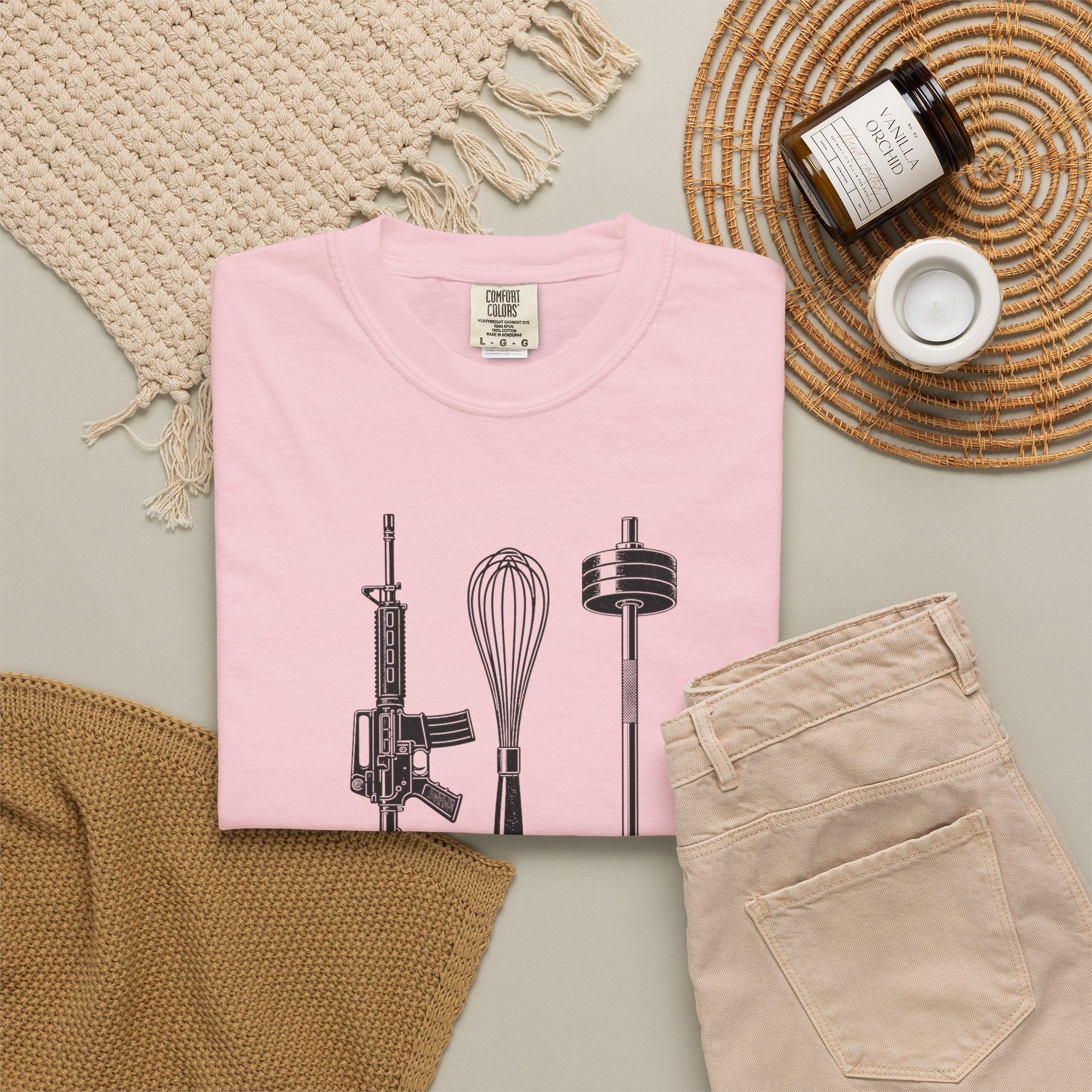 Triple Threat T-Shirt — Funny Chef, Weightlifting & Firearm Graphic Tee