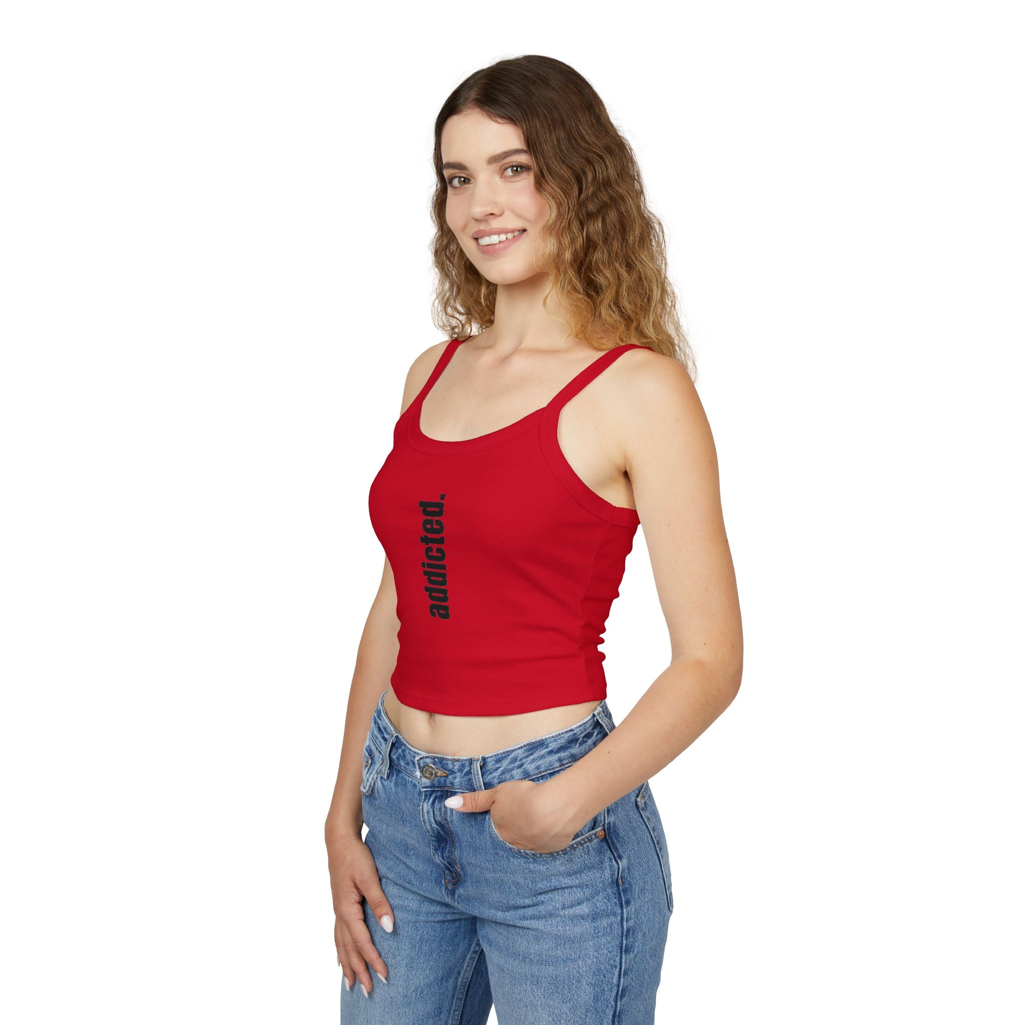 Addicted Vertical Graphic Spaghetti Strap Crop Tank