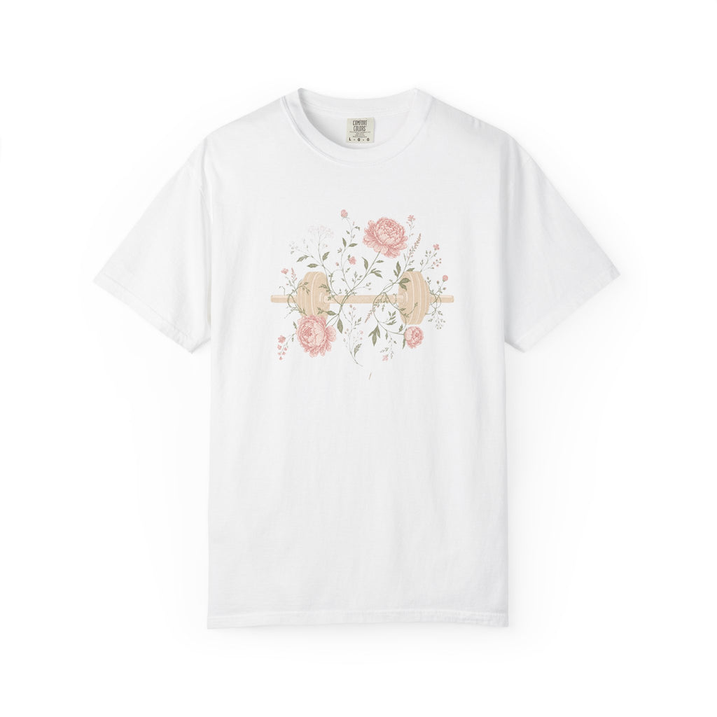 Floral Dumbbell T-Shirt — 'Lift & Bloom' Vintage Fitness Tee