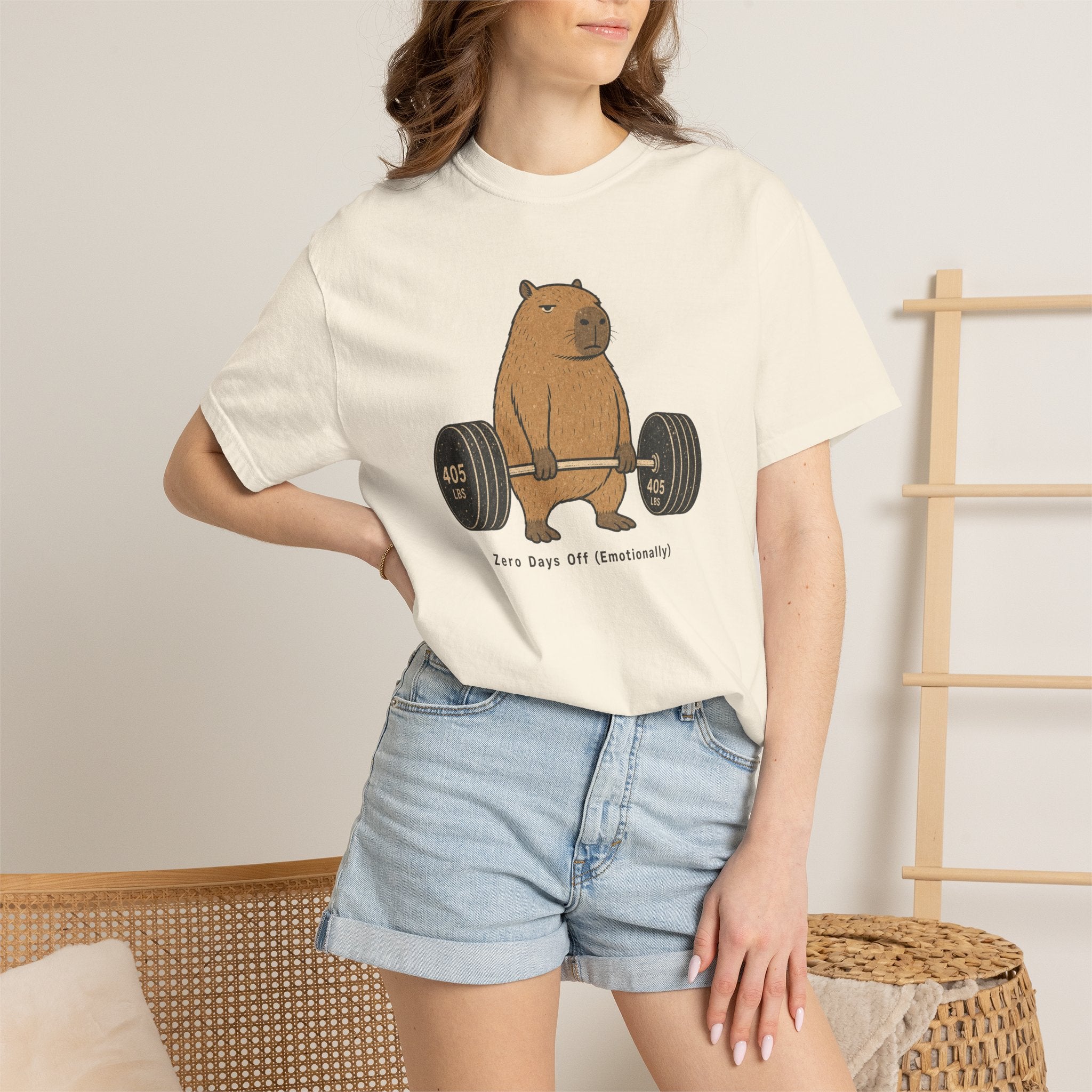 Bear Lifting Barbell T-Shirt — "Zero Days Off (Emotionally)" Gym Humor Tee