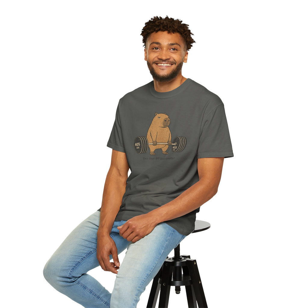 Bear Lifting Barbell T-Shirt — "Zero Days Off (Emotionally)" Gym Humor Tee